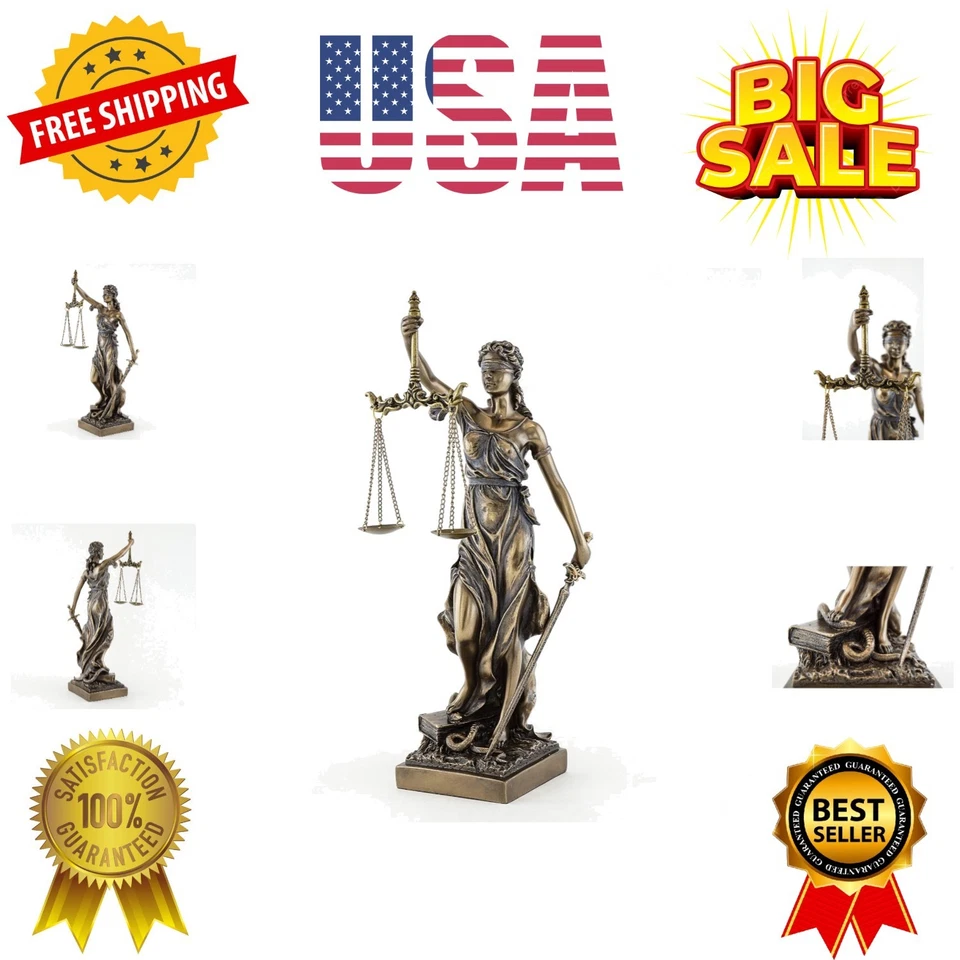 Top Collection 12.5 Inch Lady Justice Statue Sculpture in Cold Cast Bronze