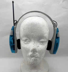 Suntone AM FM Radio Headphones Translucent Blue Frutiger Aero Headset Fold *Rare - Picture 1 of 14