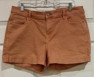 Old Navy Sz 14 Mid Rise Boyfriend Orange 5 Pocket Jean Shorts EUC - Picture 1 of 6