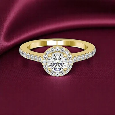 Lab Grown IGI Certified Round Cut Diamond Wedding Rings 1.40 Ct 14K Yellow Gold - Image 1 of 4