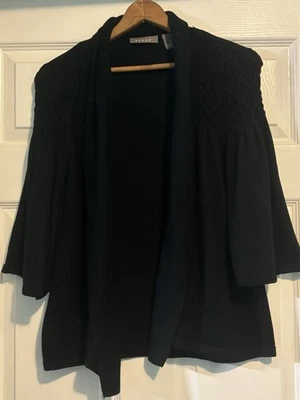 Kenar Cardigan Womens Open Front Sweater Poet 1/2 Sleeve Detailed Black M - Image 1 of 4