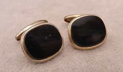 Manschettenknöpfe klassisches Design aus den 70igern schwarzer Onyx - Bild 1 von 4