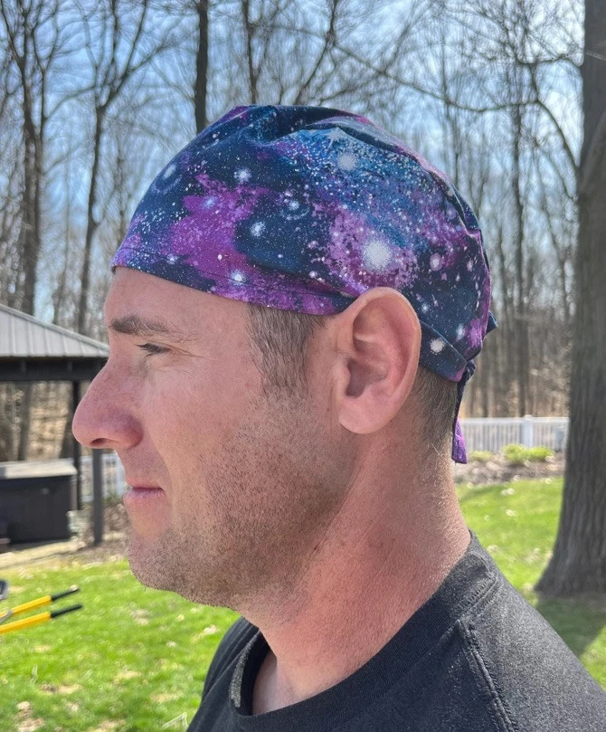 Galaxy blue sparkle glitter skull scrub surgical OR hat surgery cap mens - Image 1 of 1