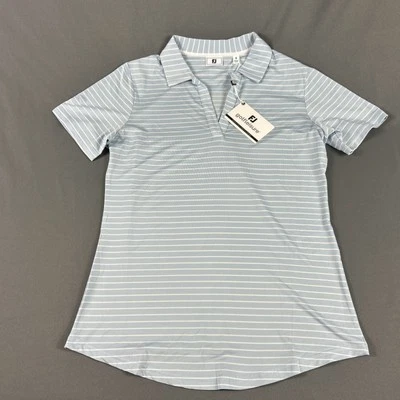 Camisa de golf FootJoy para mujer polo cuello abierto a rayas pequeña Skyway nueva con etiquetas precio de venta sugerido por el fabricante 78 USD Foto 1 de 4