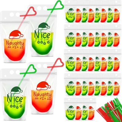 Conjunto de 50 bolsas de bebida de Natal com canudos Zhanmai - sacos plásticos refecháveis para - Imagem 1 de 4