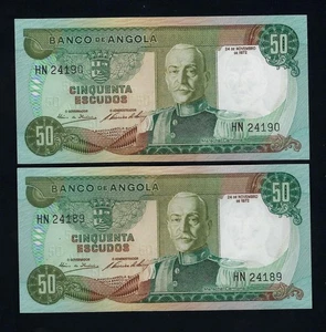 Portugal PORTUGUESE Angola 2x 50 Escudos 1972 P-100 GEM UNC RUNNING NUMBERS - Bild 1 von 2