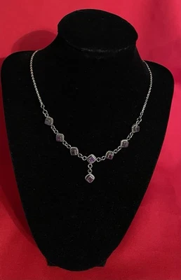 Colar incrustado de ametista de prata esterlina 925. - Imagem 1 de 4