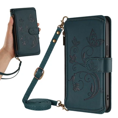 Crossbody Zipper 6 Cards Leather Wallet Case Flip Stand Cover For Various Phone - Image 1 of 4