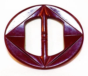 Burgundy Belt Buckle Hard Plastic Maroon Oval Diamond Vintage 1940s 1950s #8 - Picture 1 of 3