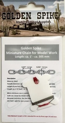 Golden Spike Hobbies HO Scale Steel Chain - 12" 30 Links per Inch - Dark Metal - Image 1 of 4