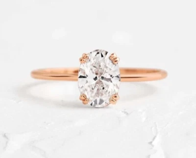 Solitaire Moissanite Engagement Women Ring 4 CT Oval Cut 18K Rose Gold Plated - Image 1 of 4