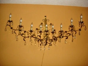 ITALY BIG WALL LAMP W/gilt flower and leaves design, crystals and 7 Led bulbs - Picture 1 of 12