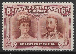 RHODESIEN SG145 1910-3 6d BRAUN & LILA DOPPELKOPF MTD NEUWERTIG - Bild 1 von 1