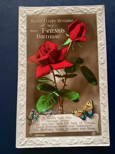 Postcard Birthday Rotary Photograph RPPC Roses Butterfly C12 - Picture 1 of 2