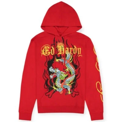 Ed Hardy Pullover Sudadera con Capucha Suéter Calavera Dragón Llamas Y2K Para Hombres Grande Rojo Gráfico Foto 1 de 2