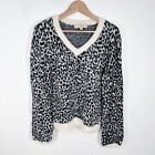 Loft Fuzzy Leopard Print Sweater Large L V Neck Balloon Sleeve Soft Black Cream