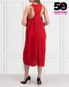 RRP €1100 NEIL BARRETT Midi Dress IT42 US6 UK10 M Red Drawcord Straps Racerback - Picture 1 of 10