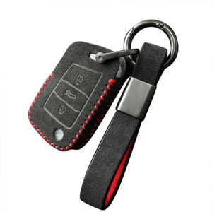 Full Suede Covered Key Fob Remote Protector Holder Cover Case For Skoda Octavia - Picture 1 of 8