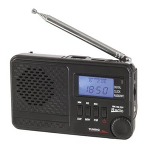 Portable AM/FM/SW Radio with MP3 Player Digital Clock USB Rechargeable Battery - Picture 1 of 3