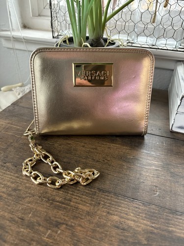 Versace Parfums Porta Carte da Viaggio Oro Borsa da Polso Borsetta Pochette con Catena