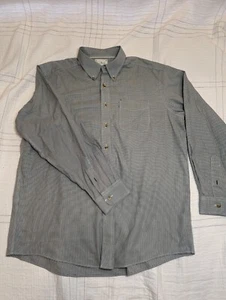 LL Bean Mens Large Houndstooth Print Cotton Button Down Long Sleeve Shirt b&w - Picture 1 of 5