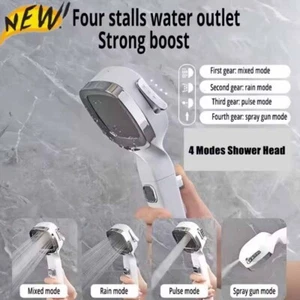 4 Modes High Pressure Shower Head With Switch On Off Button Sprayer Water Saving - Picture 1 of 5
