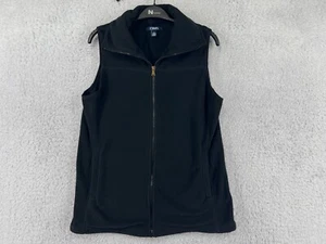 IZOD Vest Women M Black Fleece 100% Polyester Full Zip Mock Neck Sleeveless Golf - Picture 1 of 14