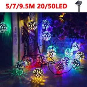 Moroccan Ball Solar LED String Lights Outdoor Garden Fairy Lamp Hanging Lantern - Picture 1 of 18