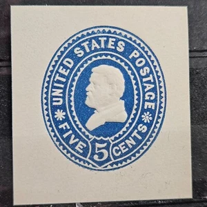 US Cut Square Sc U377, 5c blue on white, Mint CV$9.00 (504C89) - Picture 1 of 1