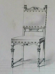 SCHMIT & CIE PARIS croquis dessin original au crayon circa 1900 Chaise ébéniste - Imagen 1 de 6