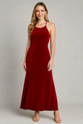 Maxi Vestido Y2K Rampage EE. UU. Rojo Terciopelo Mujeres XS Sin Mangas Correa de Espagueti Vestido Formal Foto 1 de 4