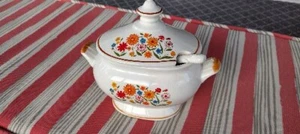 Vintage Blumen Suppenterrine, Deckel, Löffel, tolle Form, Made in Japan - Bild 1 von 10