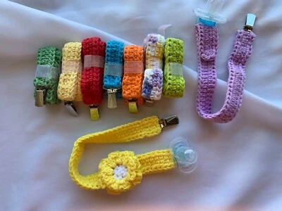 Crochet Pacifier Binky Clip Holder Leash for Baby Boy or Girl 100% Cotton 14" L - Image 1 of 4