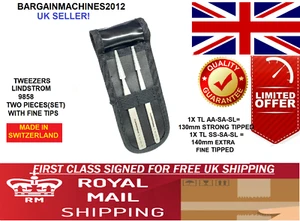 LINDSTORM  9858 TWO PIECES STRONG TIP TWEEZERS SET MADE IN SWITZERLAND  - Picture 1 of 6