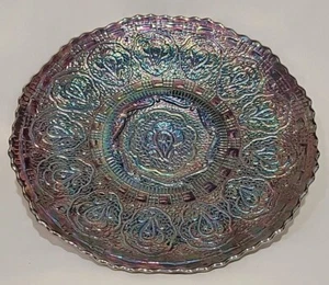 Fenton Amethist Carnival Glass Persian Medallion Footed Plate Beaded Berry Base - Picture 1 of 8