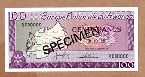 1969 SPECIMEN Rwanda 100 Francs / Amafranga ** UNC GEM ** 8aS France Currency - Picture 1 of 2