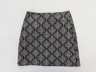 Mini falda corta LOFT para mujer talla 4 negra azul estampado brocado Foto 1 de 4