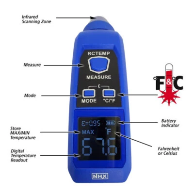NHX RC RCTEMP Infrared Temp Gun for R/C engines,ESC,Motors,Battery,Chargers - Image 1 of 4