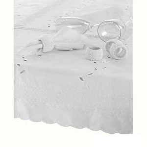 Embroidered Tablecloth - 150x225cm Oblong BRIGHT WHITE - Picture 1 of 2