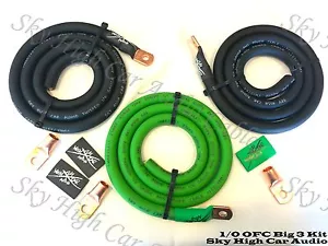 Sky High Oversized 1/0 Gauge OFC AWG Big 3 Upgrade GREEN/BLACK Electrical Wiring - Picture 1 of 4