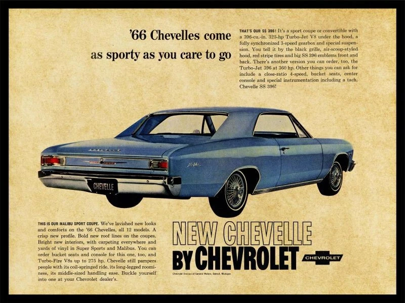 Chevrolet Chevelle Malibu 1966 en azul nuevo letrero de metal: 12 x 16" envío gratuito Foto 1 de 1