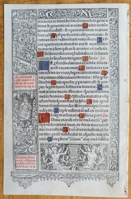 Pergament Stundenbuch Blatt Horae Gold Initialen Kerver Paris 1505 (E) - Image 1 of 2