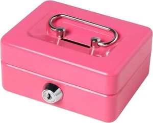 Small Cash Box with Lock and Slot, Decaller Locking Money Box, X-Small, Pink - Picture 1 of 8
