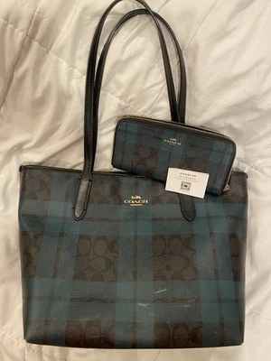 Auténtico Bolso de Mano Coach Poppy Signature Tartán a Cuadros + Cartera! USADO! Ver fotos Foto 1 de 4