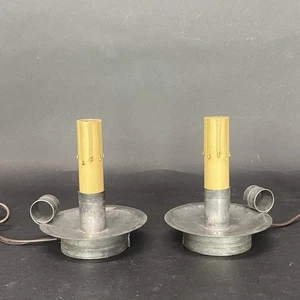 Pair Tin Primitive Colonial Vintage Electric Go To Bed Candlestick Lights E6 - Picture 1 of 11