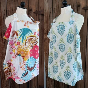 Dos cubiertas de lactancia materna cubiertas de ubre damasco y planeta sabio floral - Imagen 1 de 18