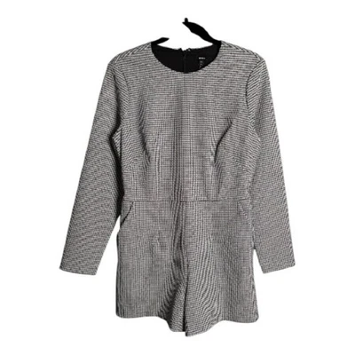 Express Black White Houndstooth Long Sleeve Romper Size 10 - Image 1 of 4