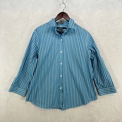 Lauren Ralph Lauren Shirt Women 2XL Blue White Stripe Non Iron Button Up Preppy - Image 1 of 4