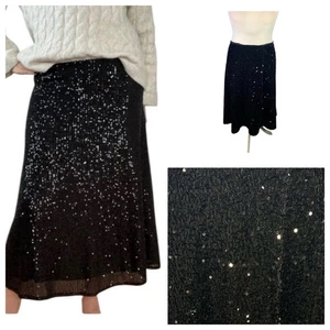 Black Skirt ~ Velvet & Sequin ~ Approx UK 22/24 ~ Stretchy Full Back Zip Lined - Picture 1 of 24
