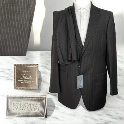 Renaissance Ann Arbor 2 Piece Suit Mens 40R 34x36 Brown Striped Double Vented - Image 1 of 4